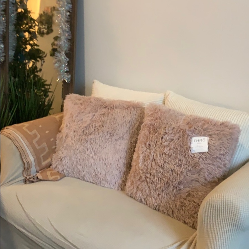 Two Mauve Fur / Shag Throw Pillows